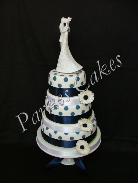 navy polka dot wedding cake